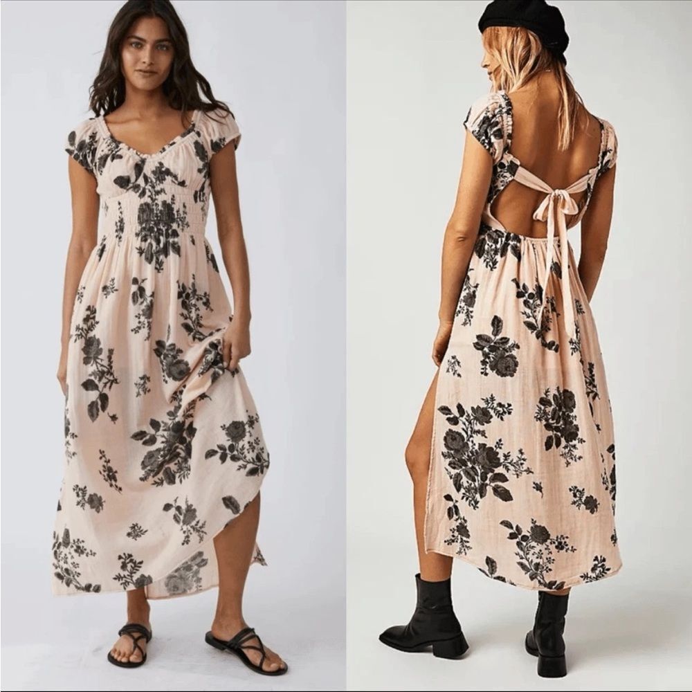 Free People Forget Me Not Light Pink Floral Midi Dress